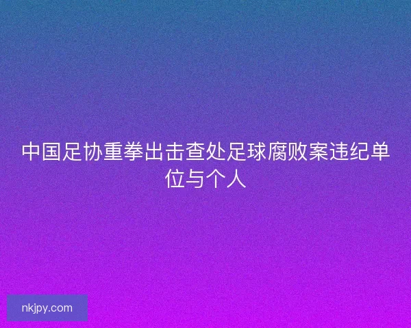 中国足协重拳出击查处足球腐败案违纪单位与个人